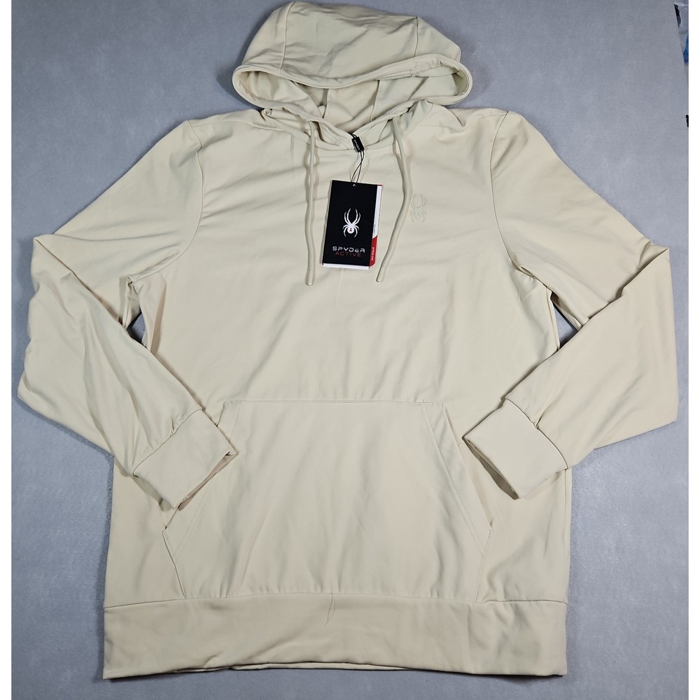 Spyder Active Mens Tan Tech Fleece Lined Pullover Hoodie Size Large NWT